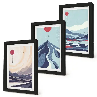 Abstract mountain landscapes Japanese style framed triptych