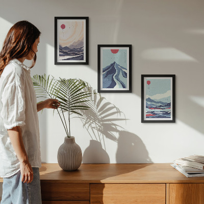 Framed triptych Abstract mountain landscapes Japanese style