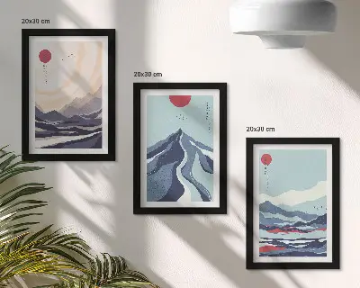 Abstract mountain landscapes Japanese style framed triptych