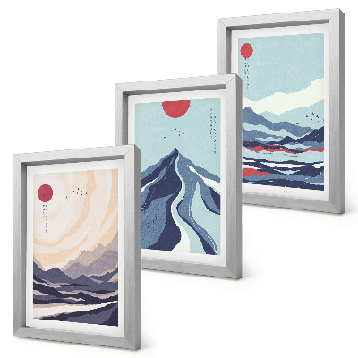 Framed triptych Abstract mountain landscapes Japanese style