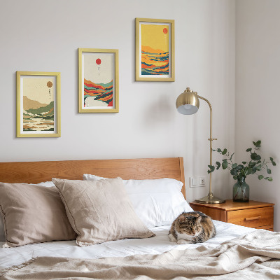 3-piece wall art set Colorful patterns of mountains and rivers in Japandi style
