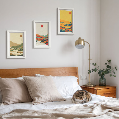 3-piece wall art set Colorful patterns of mountains and rivers in Japandi style