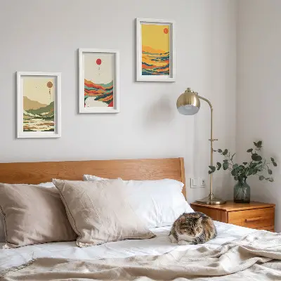 3-piece Japandi mountain and river wall art set colorful patterns