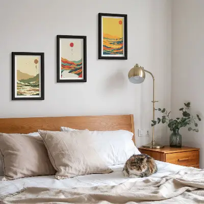 3-piece Japandi mountain and river wall art set colorful patterns