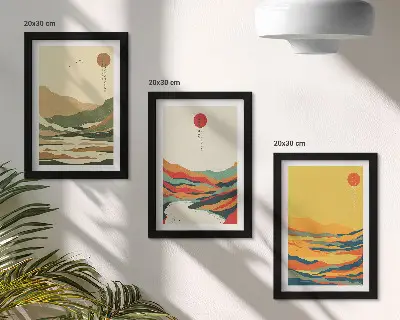 3-piece Japandi mountain and river wall art set colorful patterns