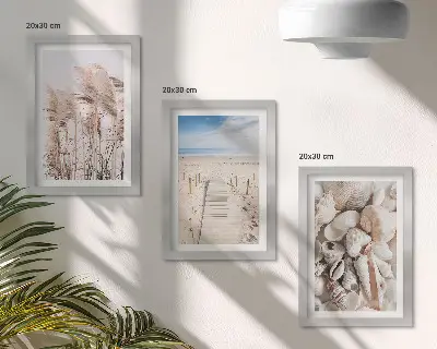 Sandy beach with shells and sea grass framed triptych