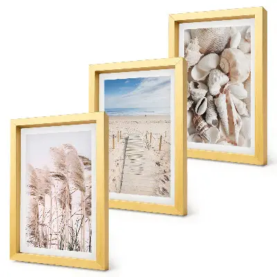 Sandy beach with shells and sea grass framed triptych