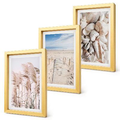 Framed triptych Sandy beach with shells and sea grass