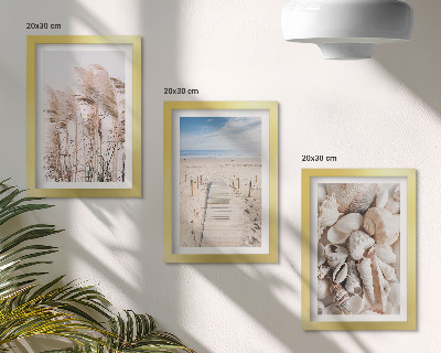 Framed triptych Sandy beach with shells and sea grass