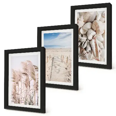 Sandy beach with shells and sea grass framed triptych