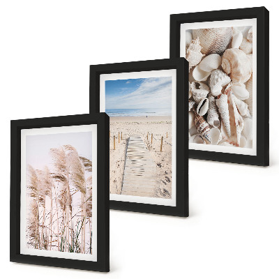 Framed triptych Sandy beach with shells and sea grass