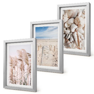 Framed triptych Sandy beach with shells and sea grass