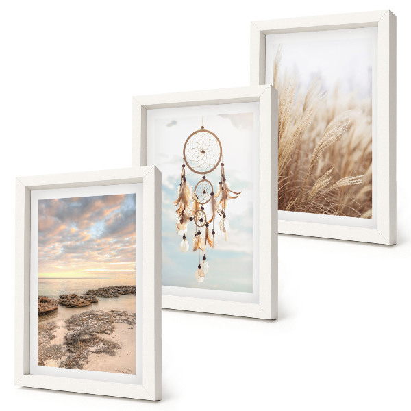 3-piece wall art set Sea view with clouds, dream catcher and grass