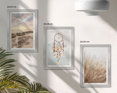3-piece wall art set Sea view with clouds, dream catcher and grass