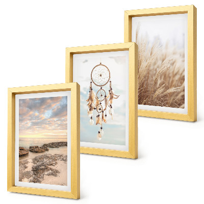 3-piece wall art set Sea view with clouds, dream catcher and grass