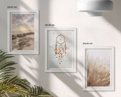 3-piece wall art set Sea view with clouds, dream catcher and grass