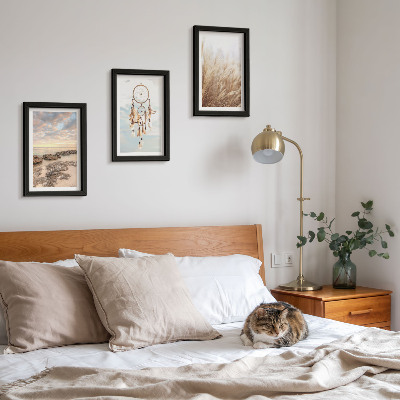 3-piece wall art set Sea view with clouds, dream catcher and grass