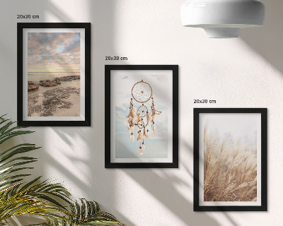 3-piece wall art set Sea view with clouds, dream catcher and grass