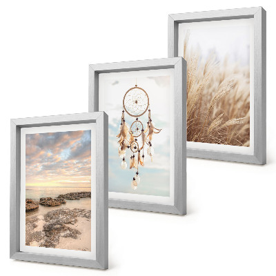 3-piece wall art set Sea view with clouds, dream catcher and grass