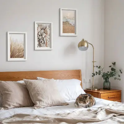 Photo frame wall with beach, shell, and sea wave motifs