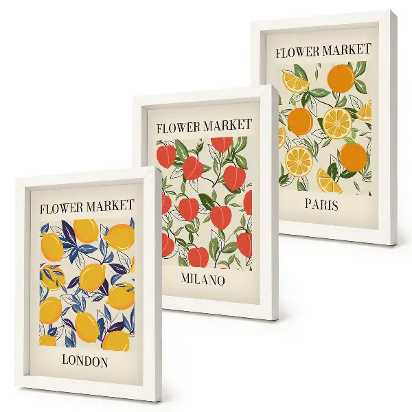 Floral posters in London, Milan and Paris framed triptych