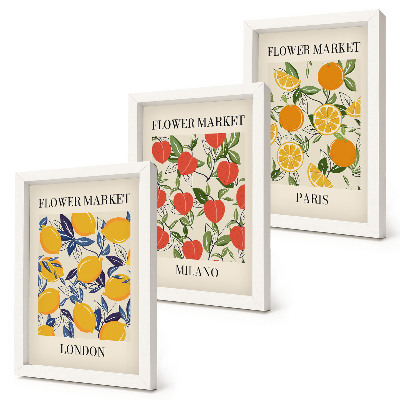Framed triptych Floral posters in London, Milan and Paris