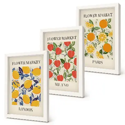 Floral posters in London, Milan and Paris framed triptych