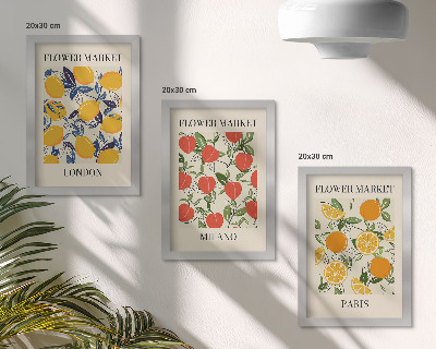 Framed triptych Floral posters in London, Milan and Paris