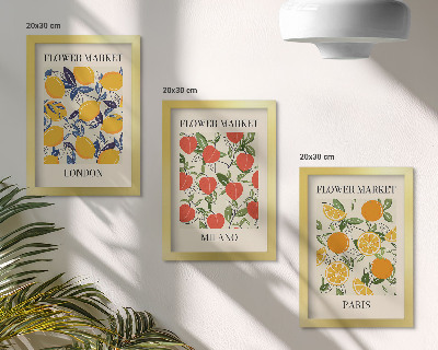 Framed triptych Floral posters in London, Milan and Paris