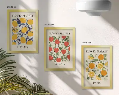 Floral posters in London, Milan and Paris framed triptych