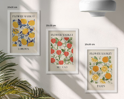 Framed triptych Floral posters in London, Milan and Paris