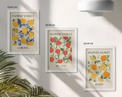 Floral posters in London, Milan and Paris framed triptych