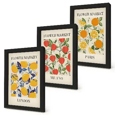 Floral posters in London, Milan and Paris framed triptych