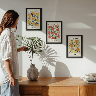Framed triptych Floral posters in London, Milan and Paris