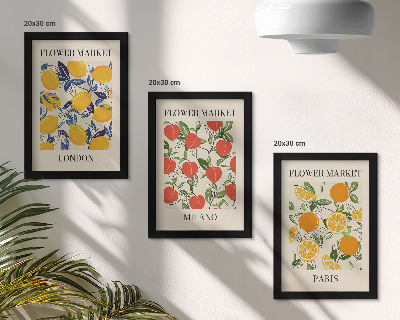 Framed triptych Floral posters in London, Milan and Paris