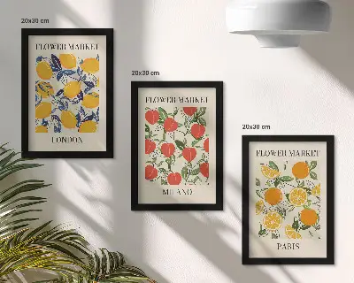 Floral posters in London, Milan and Paris framed triptych