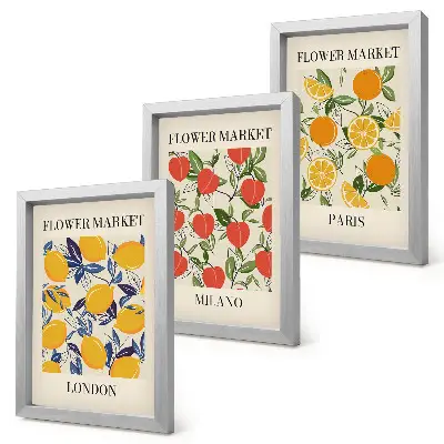 Floral posters in London, Milan and Paris framed triptych