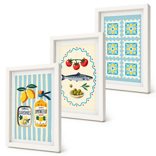3-piece wall art set Mediterranean-style kitchen illustrations