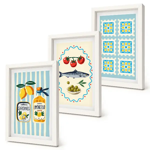 Mediterranean kitchen wall art set three piece printed illustrations