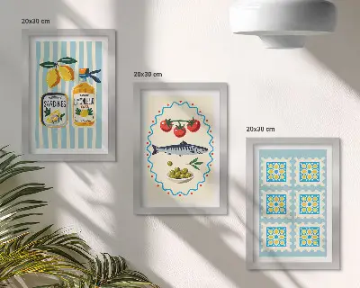 Mediterranean kitchen wall art set three piece printed illustrations