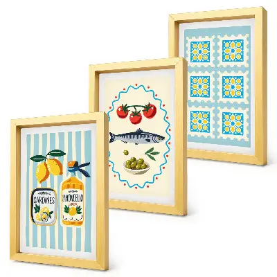 Mediterranean kitchen wall art set three piece printed illustrations