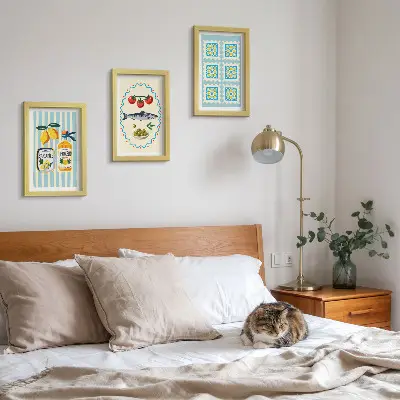Mediterranean kitchen wall art set three piece printed illustrations