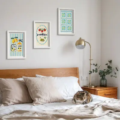 Mediterranean kitchen wall art set three piece printed illustrations