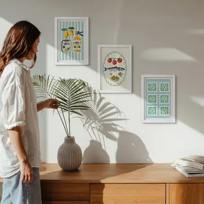 Mediterranean kitchen wall art set three piece printed illustrations