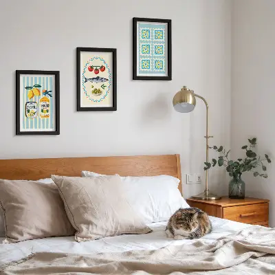 Mediterranean kitchen wall art set three piece printed illustrations