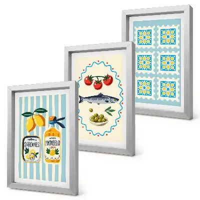 Mediterranean kitchen wall art set three piece printed illustrations