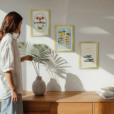 Photo frame wall featuring colorful images of Italian flavors and lifestyle