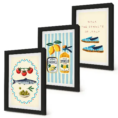 Photo frame wall featuring colorful images of Italian flavors and lifestyle