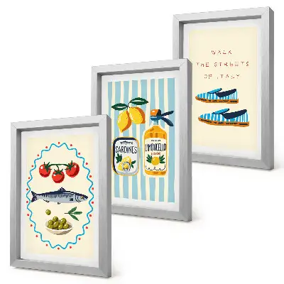 Photo frame wall featuring colorful images of Italian flavors and lifestyle