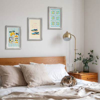 Framed triptych Fruit patterns and elements of Italian culture